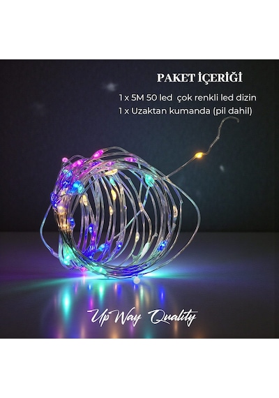 Upway 10 Metre Çok Renk Kumandalı 100 Led Işık - Usb Dekoratif Aydınlatma