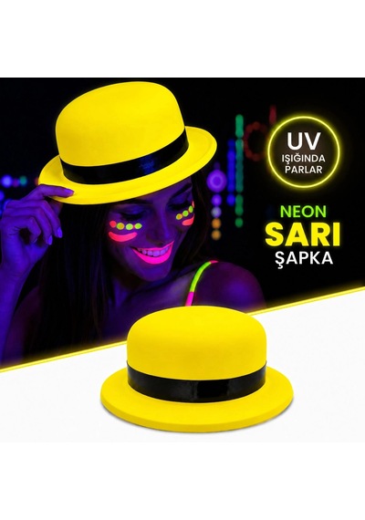 Neon Sarı Uv Parti Şapkası Plastik "