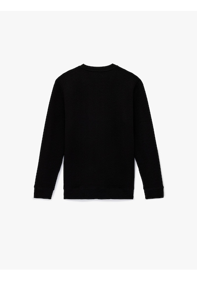 Koton Regular Fit Uzun Kollu Dokulu Bisiklet Yaka Sweatshirt Siyah 6sam70011mk Siyah