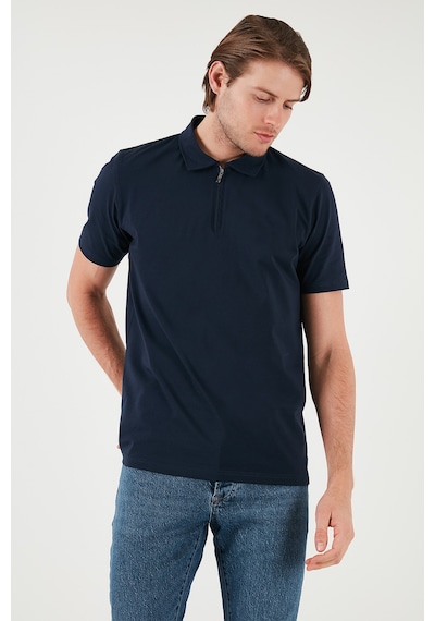 Buratti  Pamuklu Regular Fit Yarım Fermuarlı Erkek Polo Yaka T Shirt 5902972 Indigo