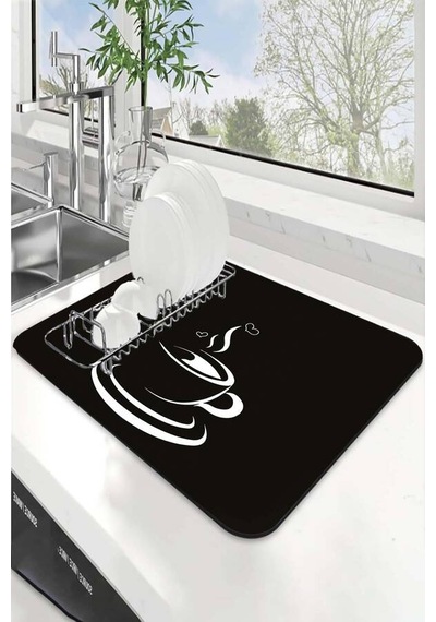 Siyah Mutfak Temalı Microfiber Bulaşık Kurutma Matı Mm008n11
