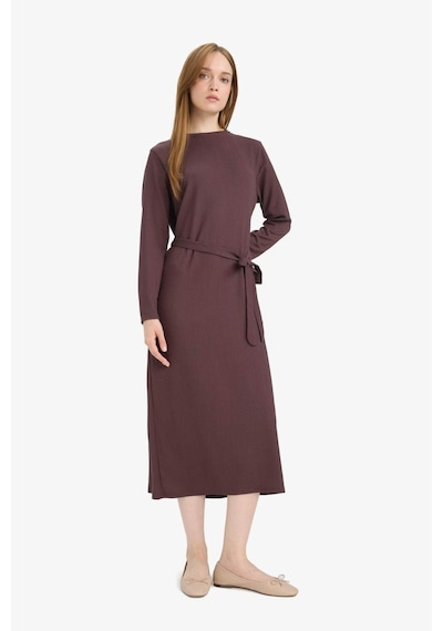 Defacto Regular Fit Bisiklet Yaka Bağlamalı Uzun Kollu Maxi Elbise D9063ax25spbn277 Kahve