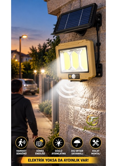 Solar Sensörlü Cob Led Sokak & Bahçe Aydınlatma Projektörü 2400 Mah, Kumandalı, Su Geçirmez Solar Sensörlü Cob Led Sokak & Bahçe Aydınlatma Projektörü 2400 Mah, Kumandalı, Su Geçirmez