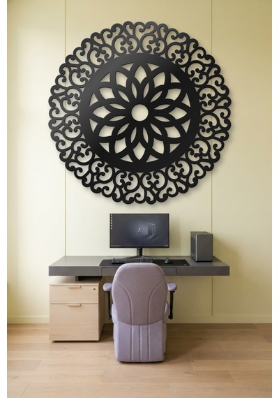 Lotus Mandala Metal Duvar Tablosu - Duvar Sanatı - Duvar Dekoru - Siyah