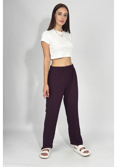 Kadın Beli Lastikli Ayrobin Eşofman Pantolon Mürdüm