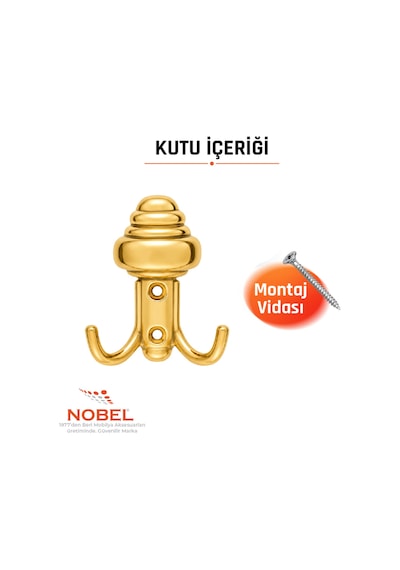 Sarikli Askı, Metal Vestiyer Askısı, Altin, Duvar Ve Dolap Askılığı 5'li Set Vidalı Altın