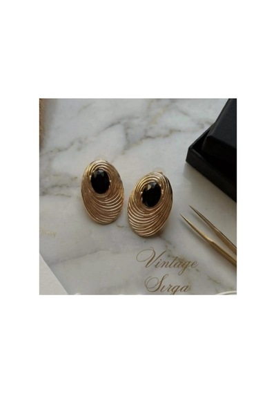 Lunarie Oval Çizgili Vintage Statement Küpe 14k Gold Spiral Altın