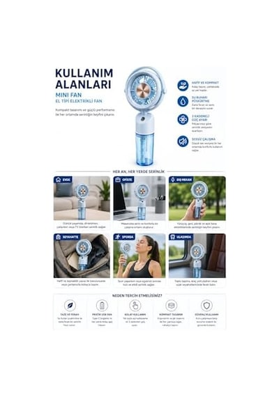 Mini El Tipi Fan Su Buharlı Serinletici Fan, Usb Type-c Şarjlı, 3 Kademeli Hız Ayarlı, Taşınabilir Elektrikli Fan, Nemlendirici Püskürtmeli Portatif Fan, Ofis, Seyahat, Araç Ve Günlük Kullanım İçin