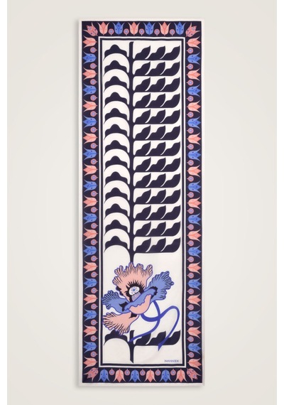 İmannooor Kufi Lacivert Floş Pamuk Şal 70x210