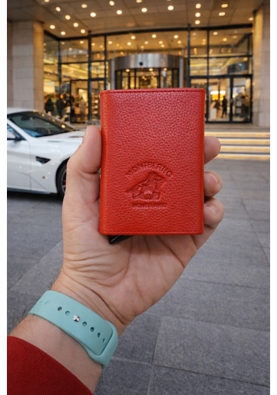 Newish Polo Mekanizmalı Rfid Özellikli Cüzdan Kredi Kartlık - Hakiki Deri Kırmızı