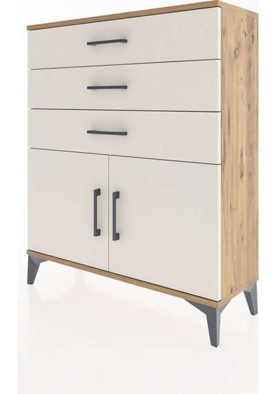 Arges Şifonyer Tek Raflı 3 Çekmeceli 2 Kapaklı 88x30x106 Çam-aytaşı Atlas Çam