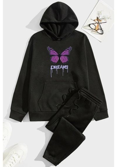 Uyguntarz Unisex Dream Butterfly Baskılı Eşofman Takımı Siyah