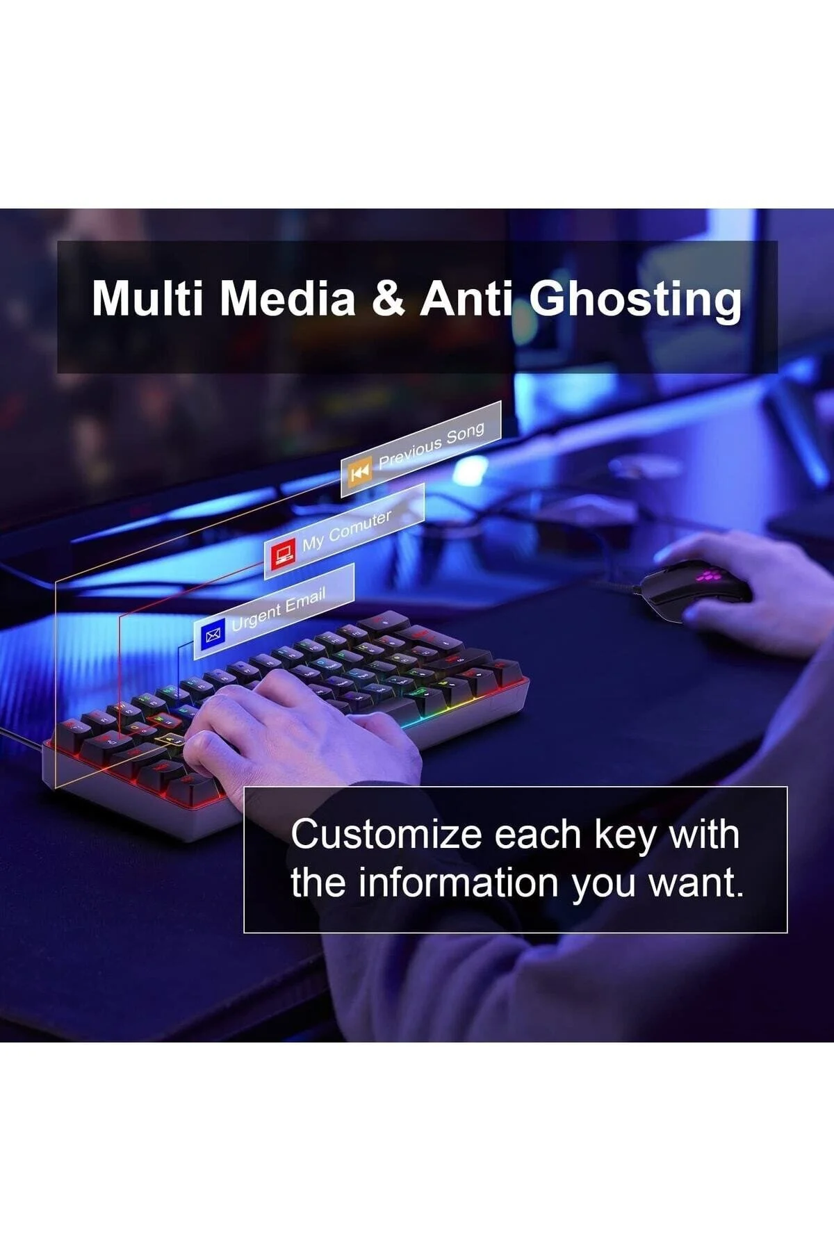 Trol Mekanik Switch Mini Rgb Oyun Klavyesi Gaming Mekanik 62 Tuşlu 18 Rgb Led Usb Type-c Kablo