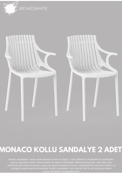 2 Li Set Monako Lüx Cafe &restaurant Mutfak Balkon Otel Sandalyesi Beyaz