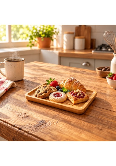 Emmy 18 Cm Dikdörtgen Bambu Sunum Tabağı Kahvaltılık Servis Tabağı Çok Renkli
