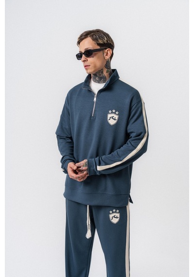 Respire Erkek Şerit Detaylı Yarım Fermuarlı Modal Sweatshirt Petrol