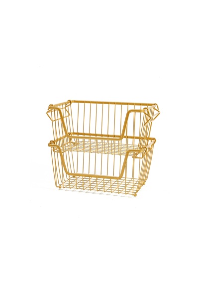 Ocean Home Textile 2'li Altın Renk Metal Sepet Set 32 x 22 x 16 cm