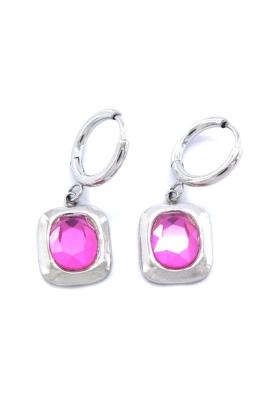 FerizZ 316L Çelik Pembe Taşlı Fantezi Küpe UNK-562 Beyaz