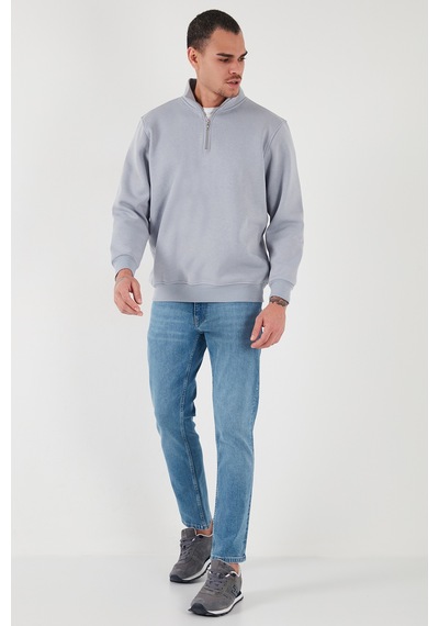 Buratti Pamuklu Regular Fit Yarım Fermuarlı Dik Yaka Erkek Sweat 59052592 Açık Gri