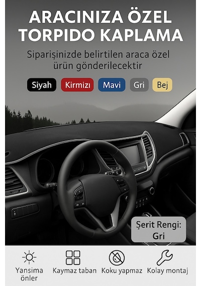 Trobus Renault 11 3d Torpido Koruma Kılıfı - Gri Biye
