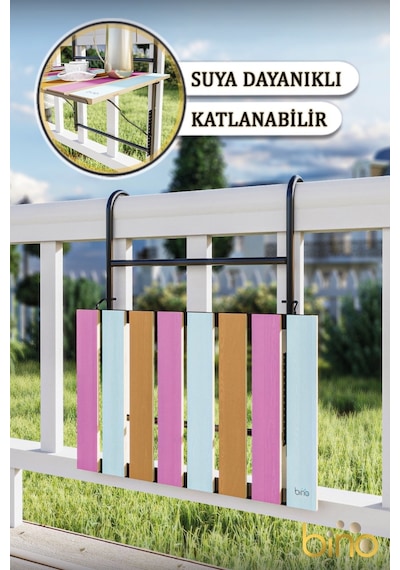 Bino Katlanır Masa Balkon Veranda Mutfak Masası Askılı Kamp Masası Yükseklik Ayarlı Bahçe Masası Renkli