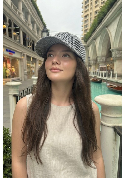 Mollycrush Delikli Kep Şapka Yazlık Spor Trend Gri Kadın Ajurlu Siperlikli Gri