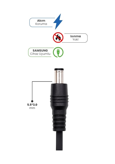 Samsung Uyumlu Laptop Notebook Adaptörü Şarj Aleti 19v 4.74a 90w Kalın Uç 5.5x3.0mm Yerli Üretim