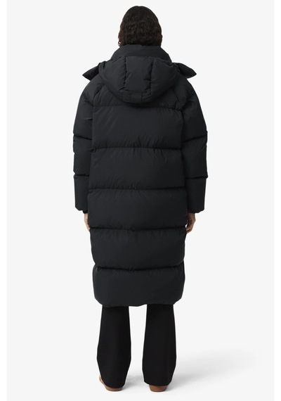 Lacoste Long Oversized Down Fill Jacket Çıkarılabilir Kapüşonlu Kaz Tüyü Kadın Parka Siyah Siyah