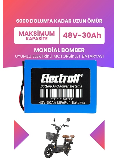 Mondial Bomber Uyumlu Batarya Maksimum Kapasite Lifepo4 48v 30ah Elektrikli Motosiklet Bataryası