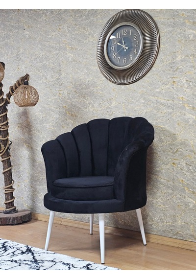 Zafir Tekli İstiridye Beyaz Boyalı Sivriltme Ayak Çay Seti Koltuk Tekli Berjer , Balkon, Salon, Ofis Siyah