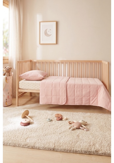 Ocean Home Textile %100 Pamuk Kumaş Kapitoneli Pembe Çok Amaçlı Bebek Yatak Örtüsü Seti 1 Adet 100 X 150 / 1 Adet 37 X 47 Cm