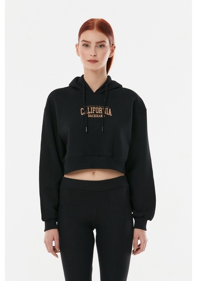 Fullamoda California Baskılı Kapüşonlu Sweatshirt- Siyah 24KGB890188587-Siyah