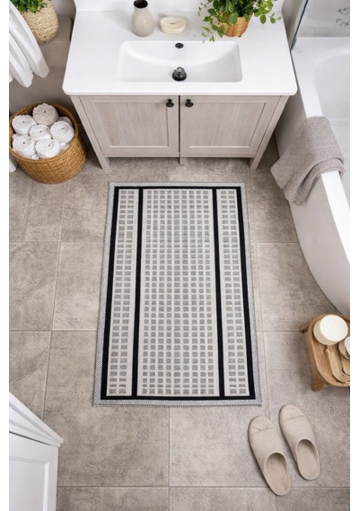 Modern Dokuma Desenli Kaymaz Taban Banyo Paspası 50x80 Cm Gri