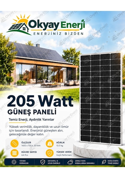 Okyay Enerji 205 Watt Monokristal Güneş Paneli A+