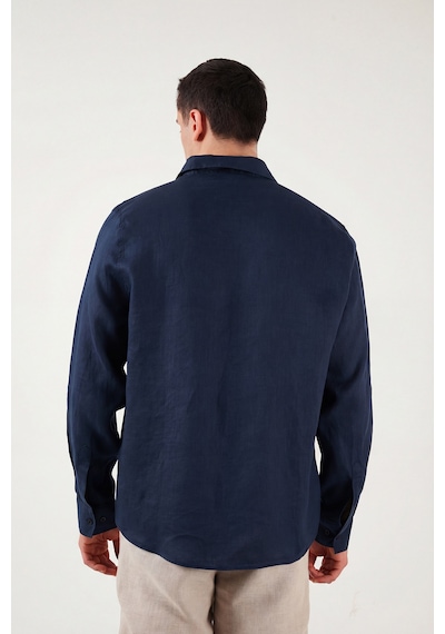 Buratti Pamuklu Regular Fit Klasik Yaka Uzun Kollu % 100 Keten Gömlek Erkek GÖMLEK CF26S1210000 Lacivert