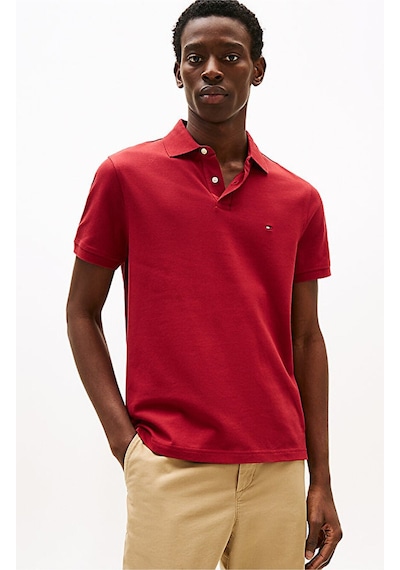 Tommy Hilfiger Erkek Dokuma Polo Yaka Kısa Kol Günlük Kırmızı T-shirt-15569 Regatta Red