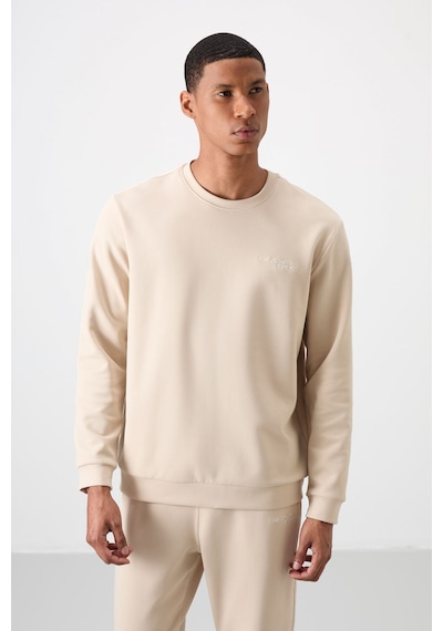 Tommy Life Bej Pamuklu Kalın Yumuşak Dokulu Comfort Fit Nakışlı Erkek Eşofman Takım - 85254 Bej