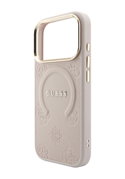 Apple iPhone Uyumlu 18 Pro Max Kılıf Guess Lisanslı M-safeli Yazı Logolu C-magnet Pu Deri Peony Kapak Pembe