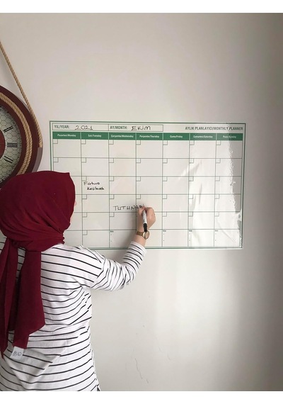 Yeşil Aylık Planlayıcı Statik Akıllı Yazı Tahtası Duvar, Cam Ve Tahtaya Uygulanır 85 56 Cm