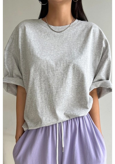 Startmore Kadın Beyaz Cosinessoversize T-shirt Gri
