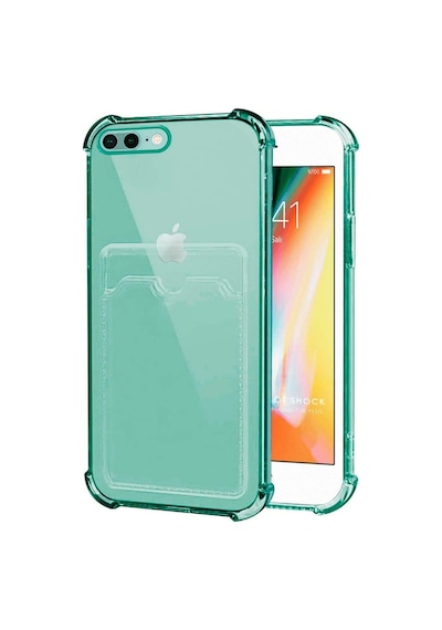Apple Uyumlu iPhone 7 Plus Kılıf Darbe Emici Köşe Korumalı Kartlıklı Cüzdanlı Silikon Kapak Yeşil
