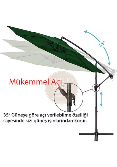 Gunbo Home 3 Mt 8 Kaburga Full Demir 21 Kg Yeşil Bahçe Şemsiyes