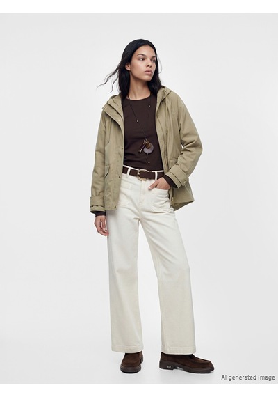 Lcw Vision Haki Kapüşonlu Oversize Kadın Yağmurluk