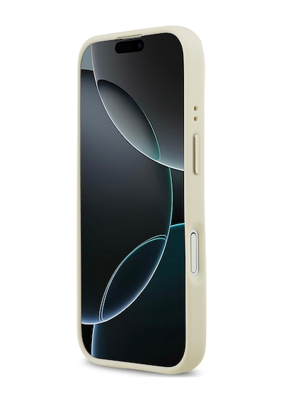 Apple Uyumlu iPhone 17  Kılıf Guess Lisanslı M-safe Özellikli Grained Yazı Ve Taşlı 4g Logolu Kapak Bej Bej