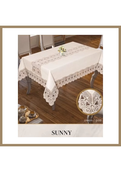 Kahveci.store Sunny Model Krem-gold 160x220 Cm Parlak Keten Masa Örtüsü Tablecloth Modern Tasarım 22
