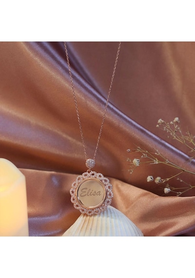 Sonsuzluk Çerçeveli İsim Yazılabilir Rose Gold Gümüş Kolye Gümüş
