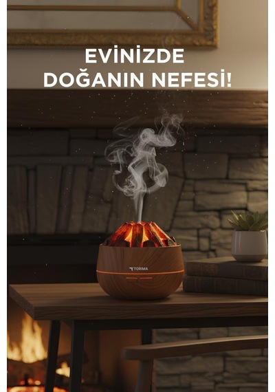 H11 Ahşap Odun Ateş Efekli 300ml Sessiz Ultrasonik Hava Nemlendirici (İthalatçı Garantili)