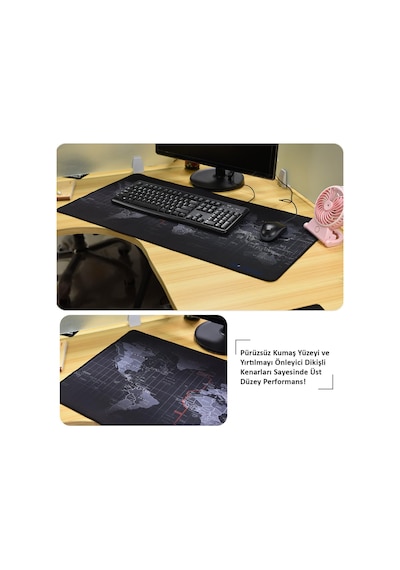 Dünya Haritası Mouse Pad 60x30 Cm, Gaming Masa Pedi 3 Mm, Kaymaz Kauçuk Tabanlı Desk Mat, Dikişli Kenar Kumaş Yüzey, Klavye Ve Mouse Altlığı, Oyuncu Ve Ofis Masası İçin Siyah