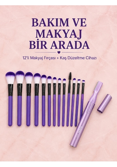 12 Li Mor Makyaj Fırça Seti Ve Kaş Düzeltme Cihazı Kadın Makyaj Ve Kişisel Bakım Seti 25789806