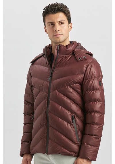 İmza Dolumlu Çıkarılabilir Kapüşonlu Astarlı Slim Fit Dar Kesim Casual Mont 1007245151-bordo Bordo